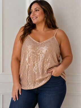 NWT Torrid Sophie Rose Gold Sequin Cami Tank Top Size 3 22/24